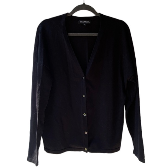 Jones New York Sweaters - JNY Jones NY Collection Platinum Silk Soft Sleek Black Button V Neck Cardigan XL